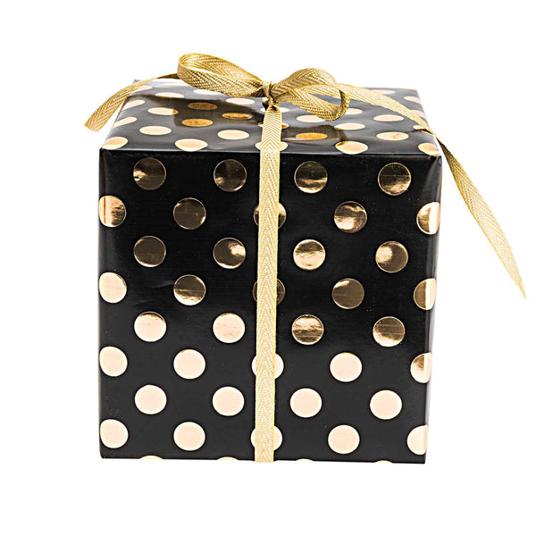 Black gift paper with gold polka dots