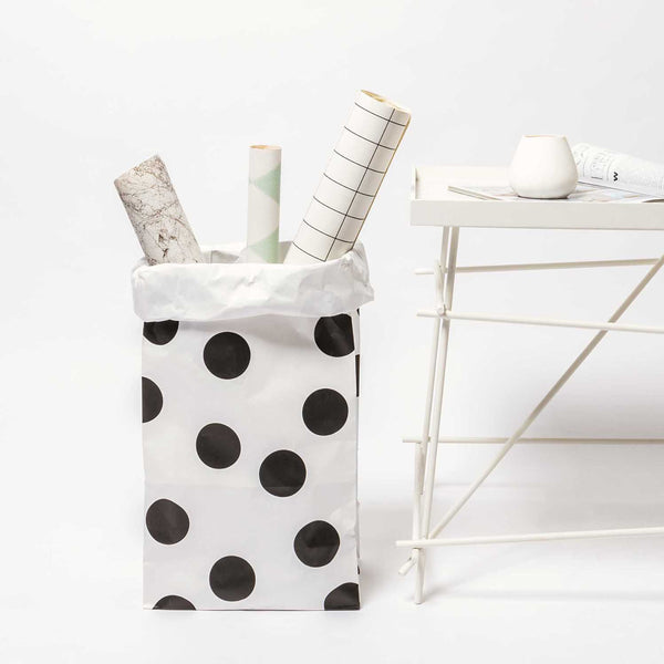 Sac en papier Fond plat noir et blanc - large