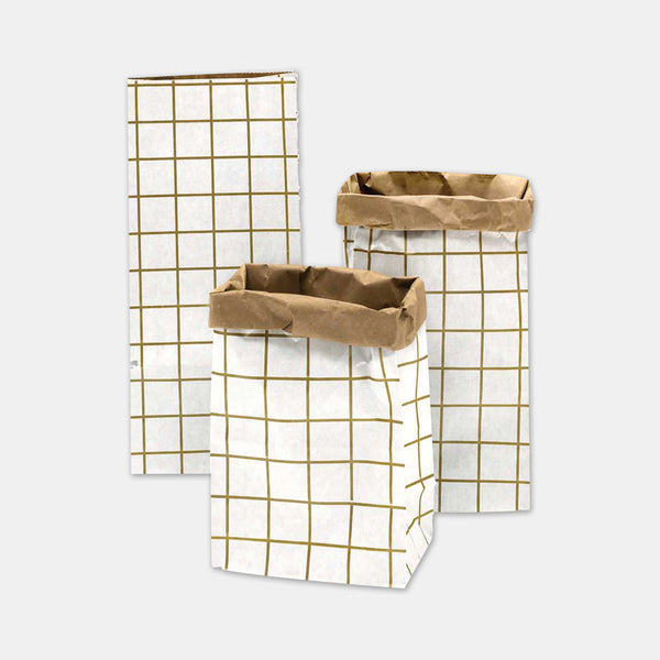 Papiertüte Gold und Weiß mit flachem Boden – klein
