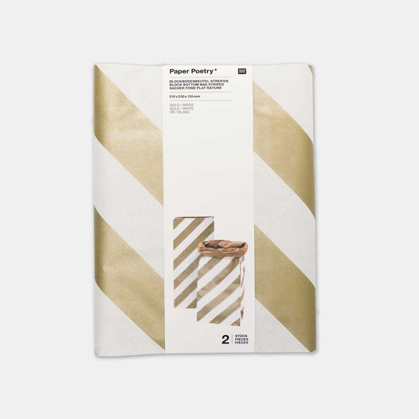 Paper bag Gold and white flat bottom - medium