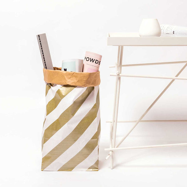 Sac en papier Fond plat or et blanc - medium