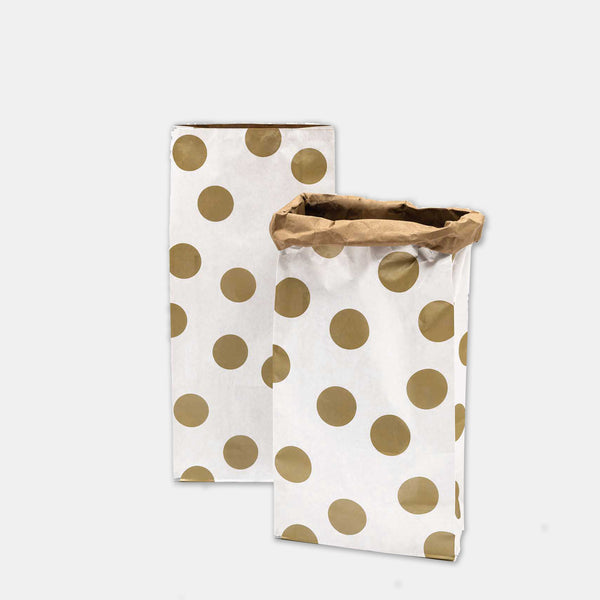 Sac en papier Fond plat or et blanc - large