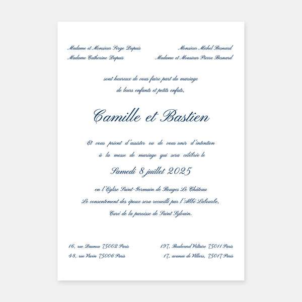 Classic watercolor church wedding invitation