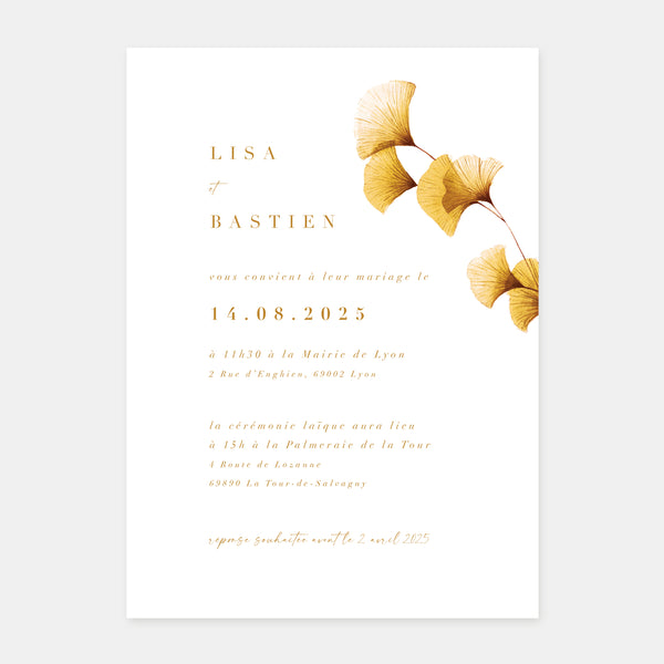 Watercolor ginkgo biloba wedding invitation