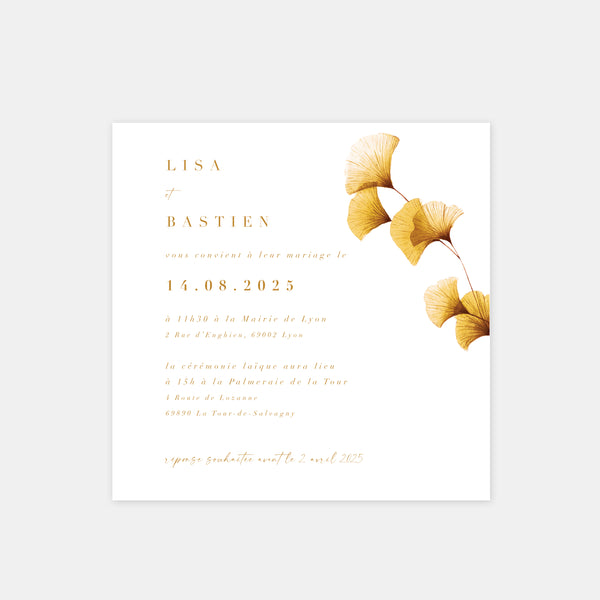 Watercolor ginkgo biloba wedding invitation