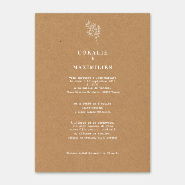 Hochzeitseinladung aus Brindille-Kraftpapier