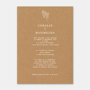 Hochzeitseinladung aus Brindille-Kraftpapier