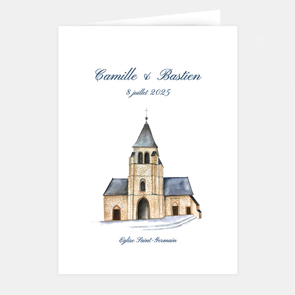 Faire-part de mariage classique église aquarelle