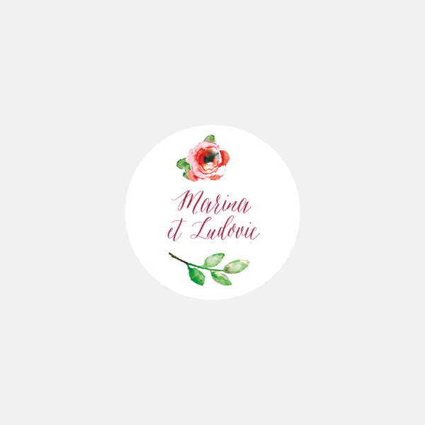 Personalized wedding stickers Watercolor Flowers