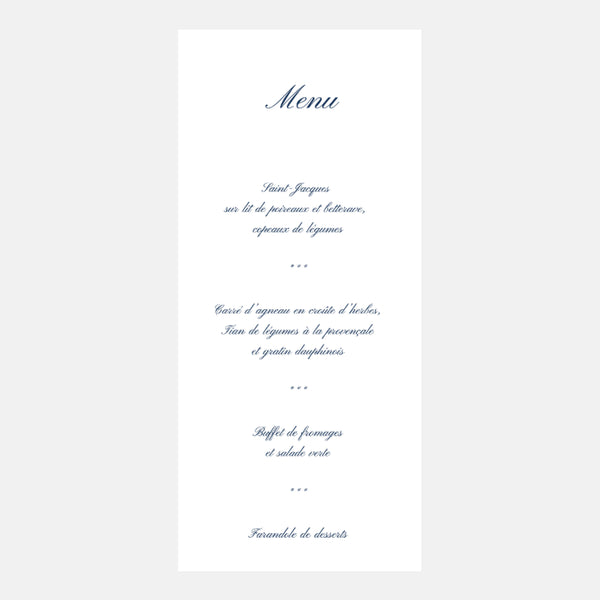 Menu de Mariage Classique Prénoms