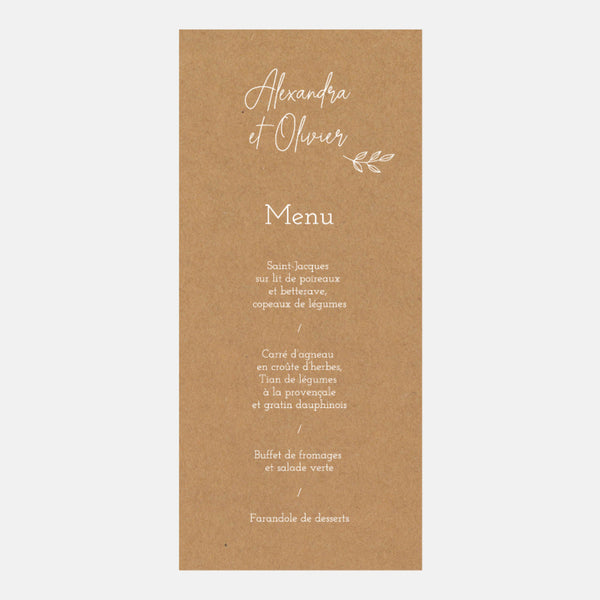 Menu de mariage Champêtre Kraft