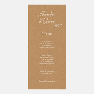 Menu de mariage Champêtre Kraft