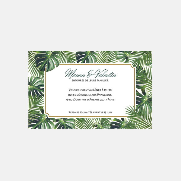 Carton invitation de mariage Jungle Tropical