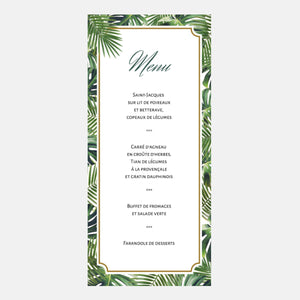 Menu Mariage Jungle Tropical