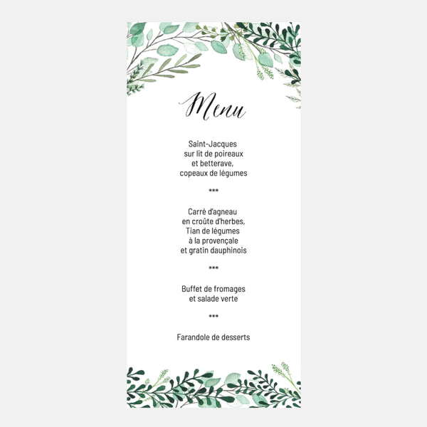 Botanical Wedding Menu