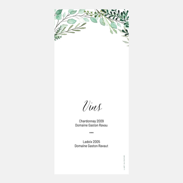 Botanical Wedding Menu