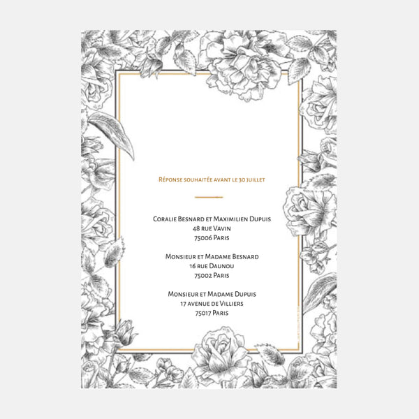 Wedding invitation Flowers Engraving