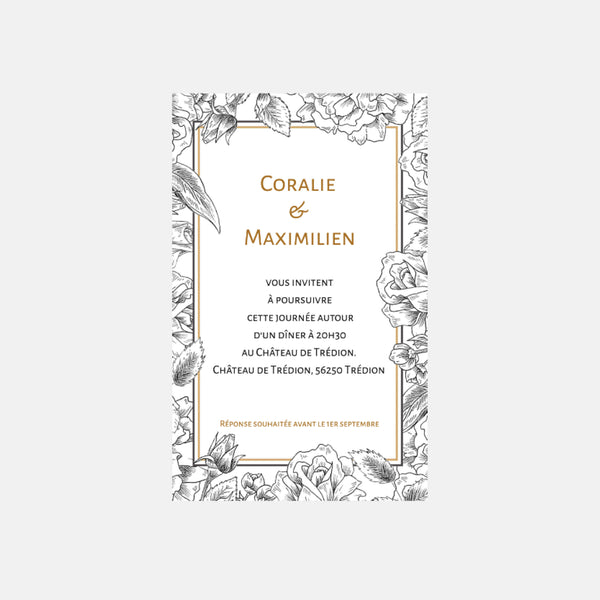 Carton invitation de mariage Fleurs Gravure