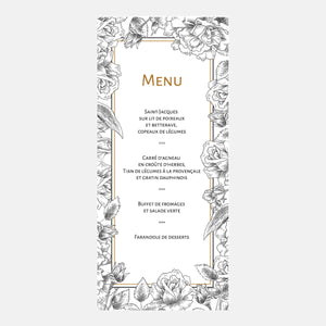 Menu Mariage Fleurs Gravure