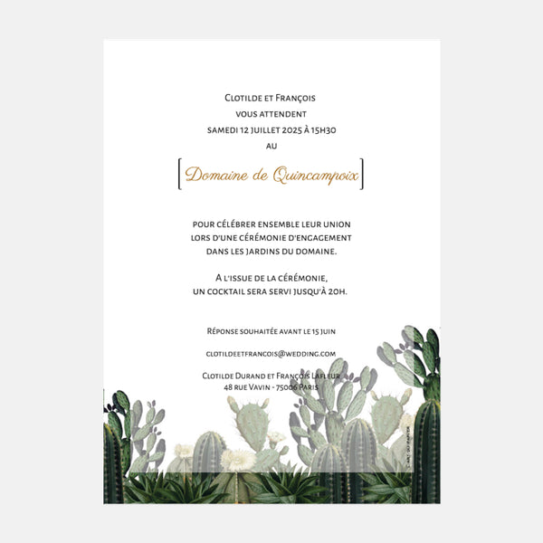Wedding invitation Cactus Engraving