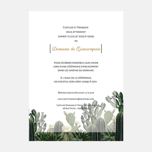 Faire-part de mariage Cactus Gravure