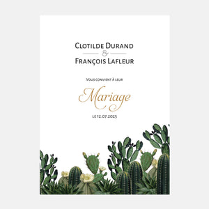 Faire-part de mariage Cactus Gravure