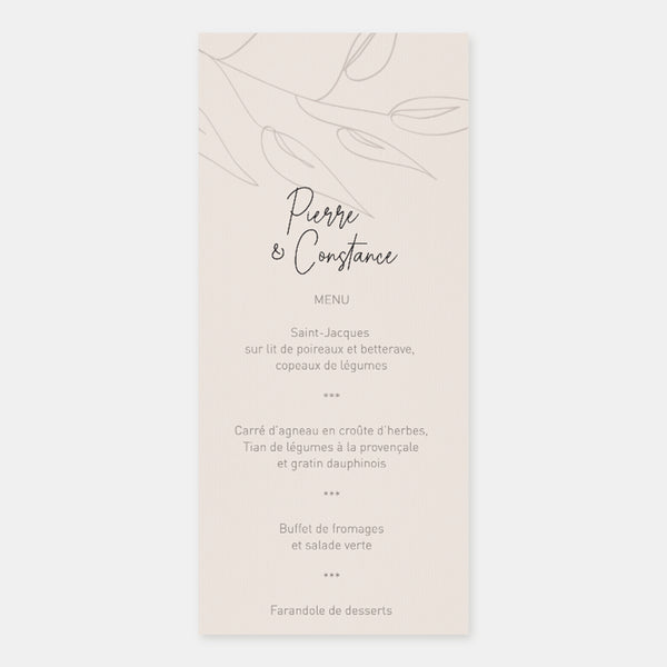 Foliage Sketch Wedding Menu