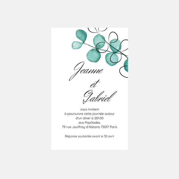 Wedding invitation card Eucalyptus Watercolor