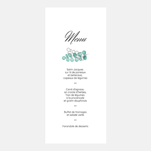 Watercolor Eucalyptus Wedding Menu