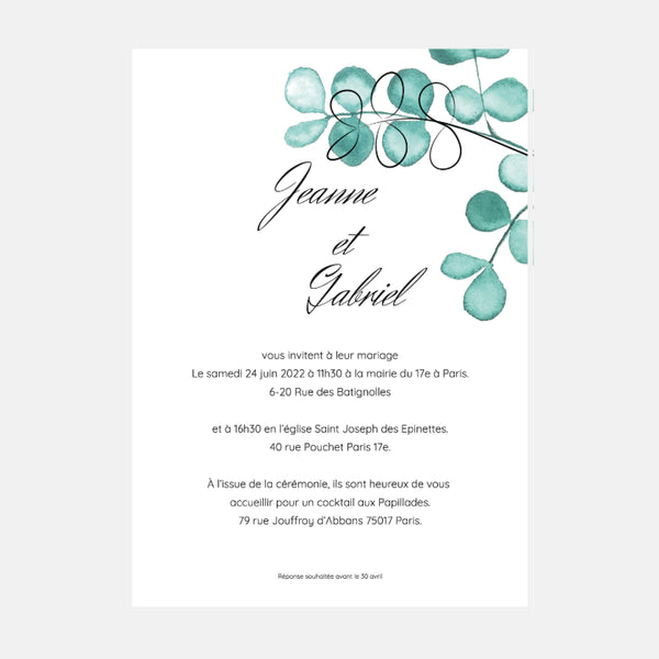 Wedding invitation Eucalyptus Watercolor