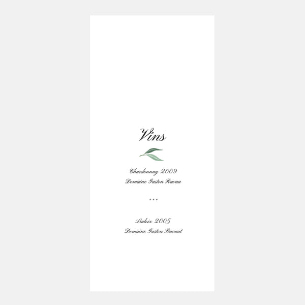 Menu de Mariage Classique Feuillages