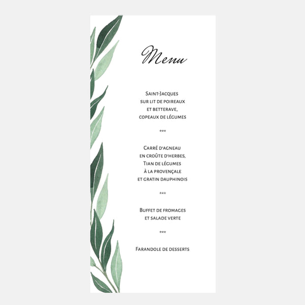 Menu Mariage Transparence Feuillages