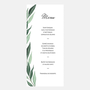 Foliage Transparency Wedding Menu