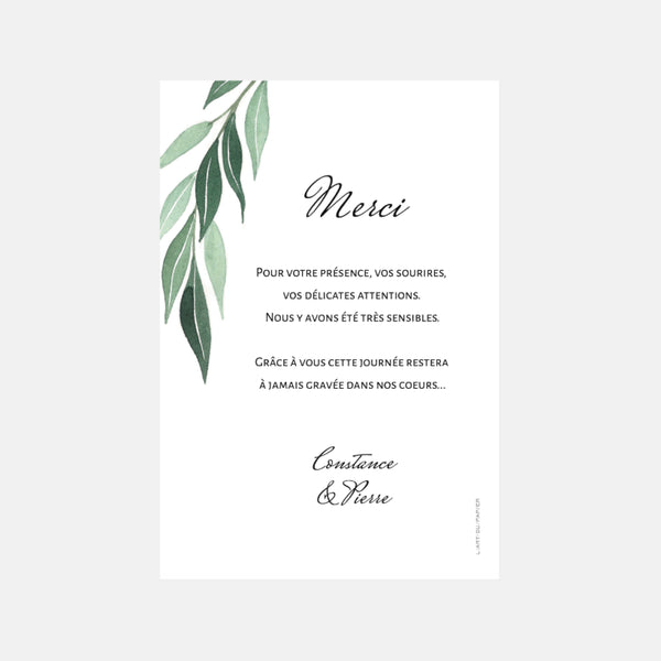 Wedding thank you card with foliage photo