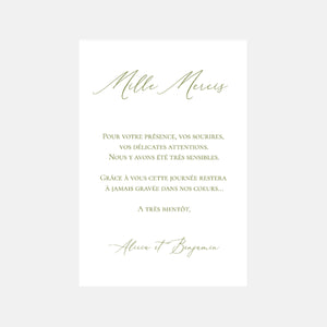 Wedding thank you card with transparent photo Domaine des Tourelles