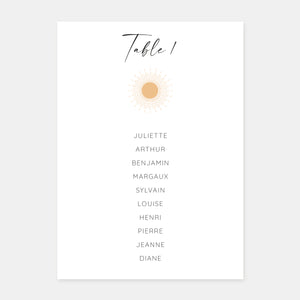 Sunset beach wedding table plan