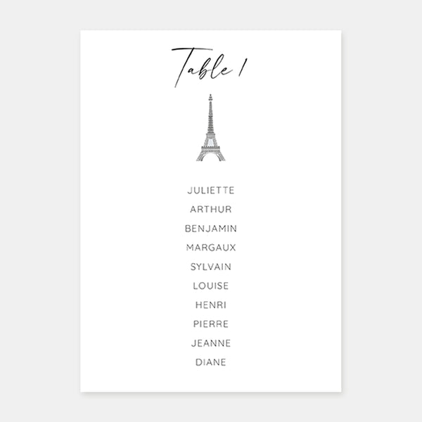 Plan de table de mariage toit de Paris - 5ex