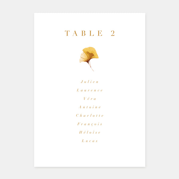 Wedding table plan Ginko biloba watercolor