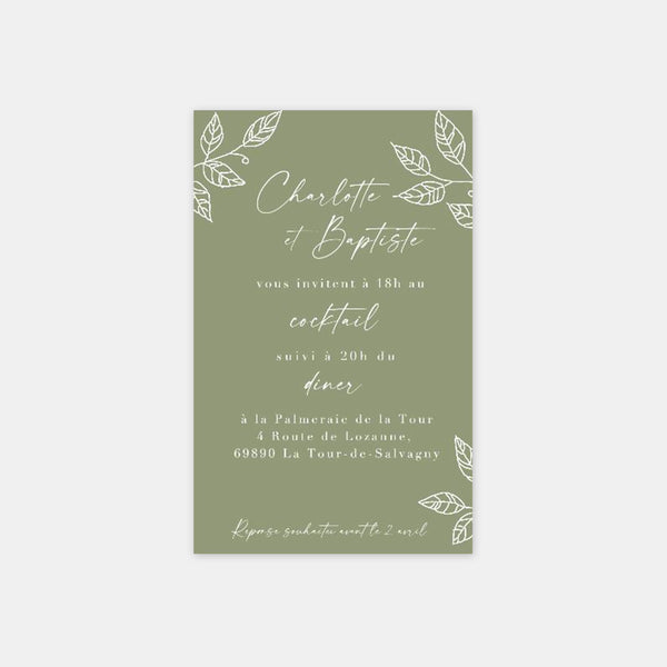 Carton invitation de mariage feuillage