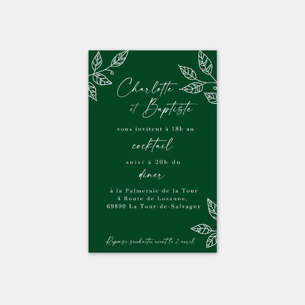 Carton invitation de mariage feuillage