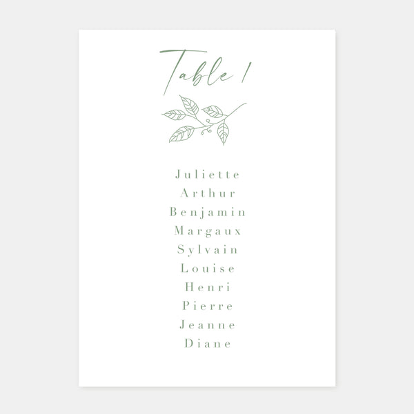 Foliage wedding table plan