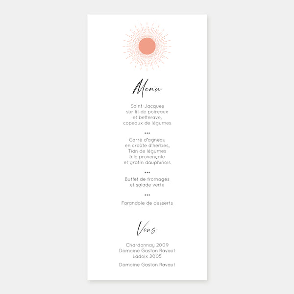 Sunset Mountain Wedding Menu