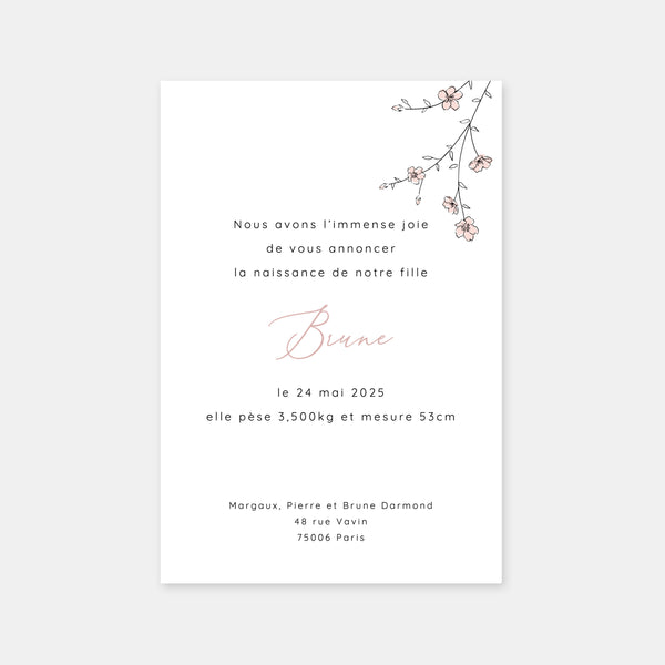 Birth announcement branch of cherry trees