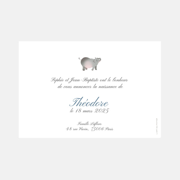 Faire-part de naissance classique Hippo