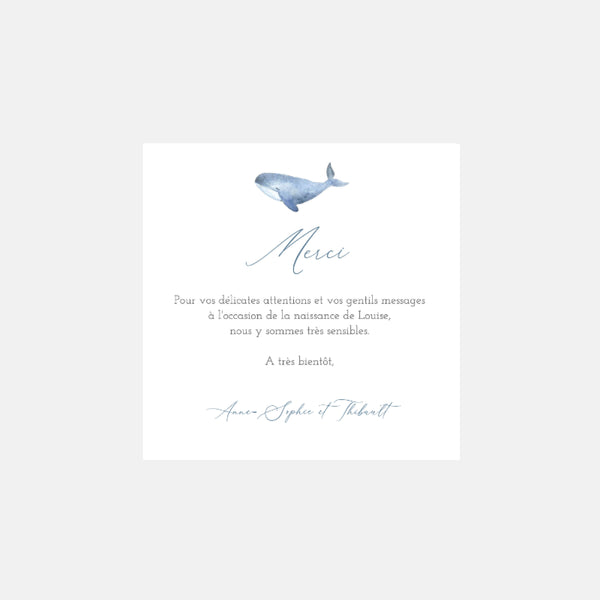 Whale Family birth thank you card