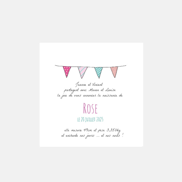 Faire-part naissance ma famille rose 2 soeurs by Kopines