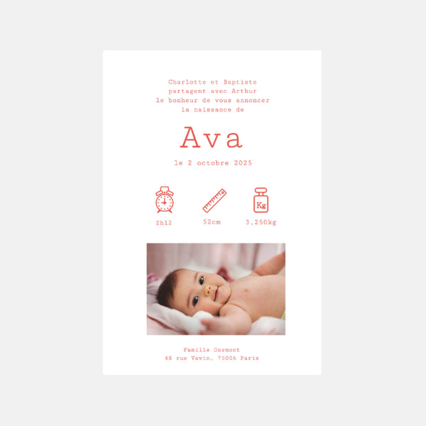 Faire-part de naissance doudou fille