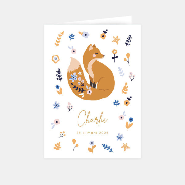 Faire-part de naissance renard fleuri