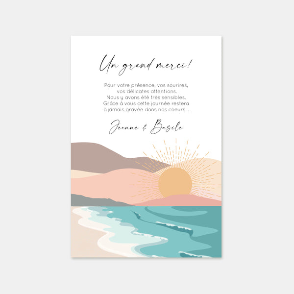 Sunset beach wedding thank you card