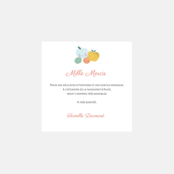 Apple family birth thank you card